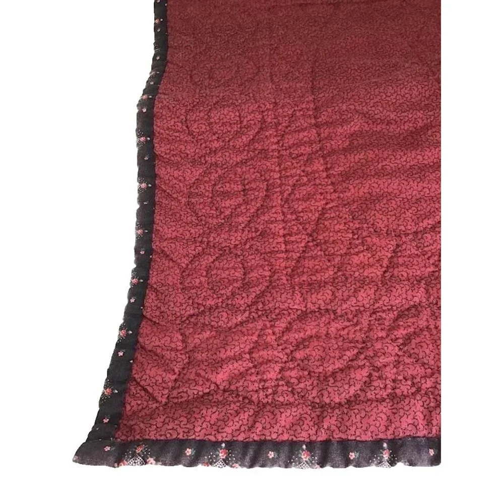 Wall Hanging Quilt Roses Cross Stitch Burgundy Handmade Vintage Handquilted